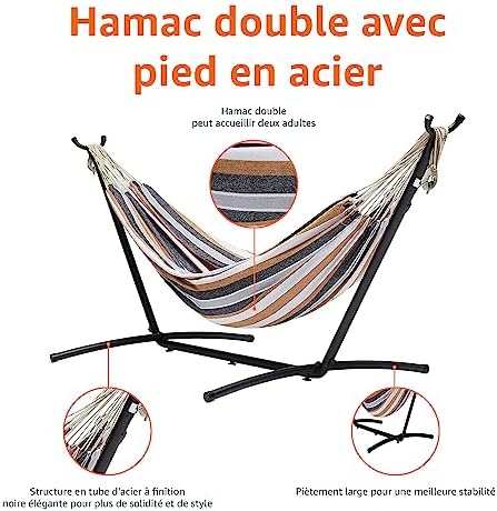 Hamac en tissu avec support, Multicolore, 300 x 117 cm
