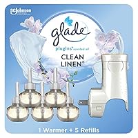 Glade PlugIns Refills Air Freshener Starter Kit, Scented and Essential Oils for Home and Bathroom, Clean Linen, 3.35 Fl Oz, 1 Warmer + 5 Refills