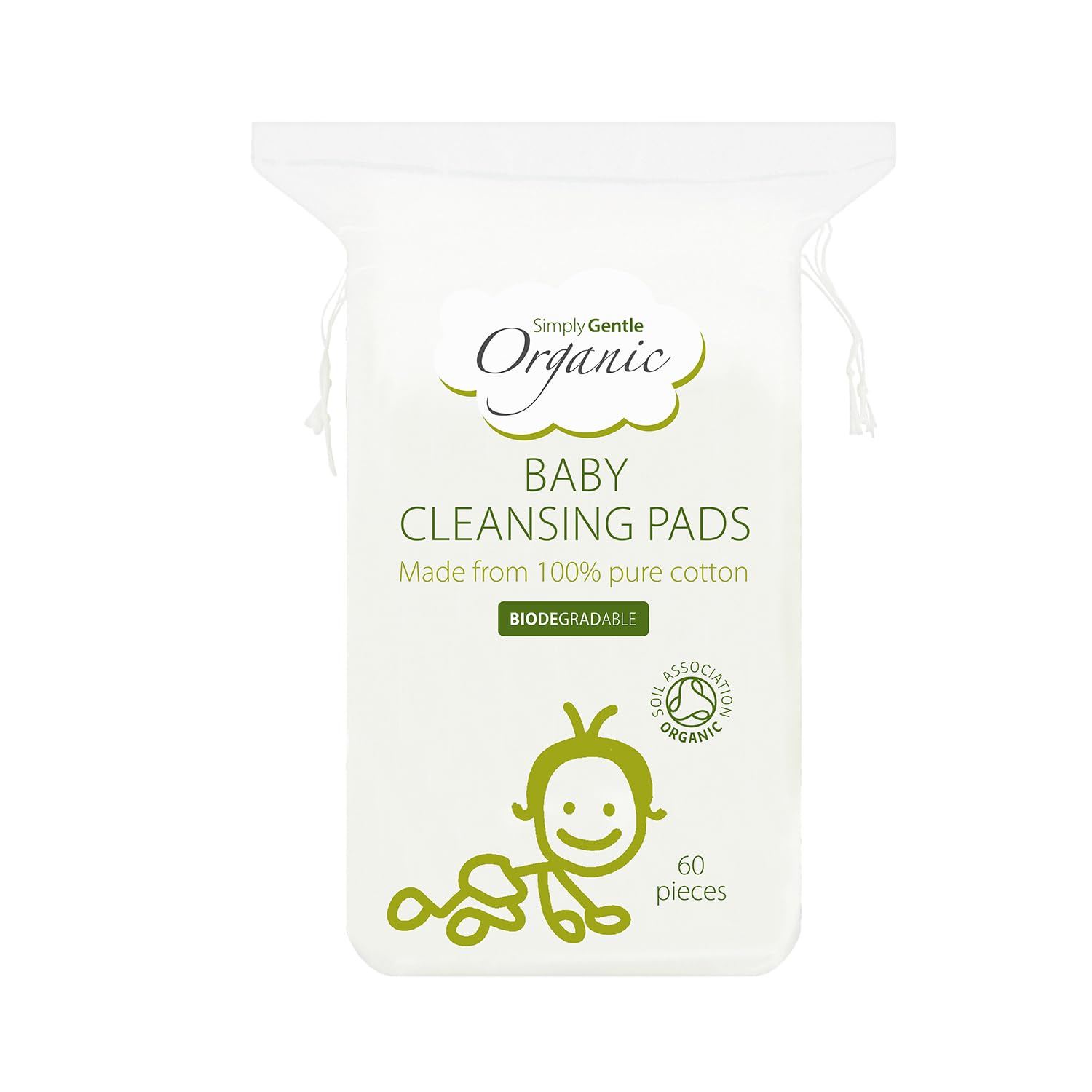 Simply Gentle Organic Cotton Baby Pads –Ultra-Soft, Lint-Free & Eco-Friendly | Larger, Absorbent Pads for Makeup Removal & Baby Care |100% Pure Cotton | Gentle on Sensitive Skin (1 Pack of 60)