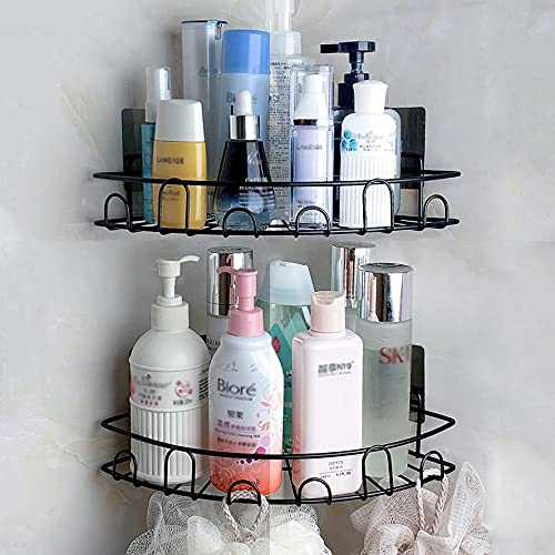 Yeegout Adhesive Shower Caddies Corner with Hooks No Drilling Bathroom Shelf Organizer Kitchen Basket Rack, 2 Pack