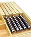 Expandable Bamboo Kitchen Drawer Organizer w/Built-in Solid Bamboo Knife Block 100% Eco Friendly Adjustable Bamboo Kitchen Utensil & Cutlery Tray.