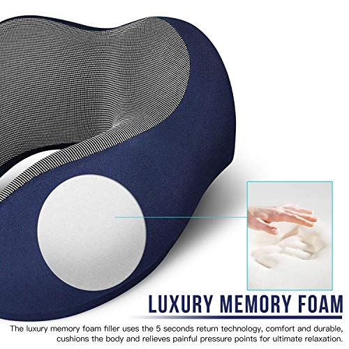 Aisprts Travel Pillow, 100 Percent Pure Memory Foam Neck Pillow, Comfortable & Breathable Cover, Machine Washable, Super Soft (Navy Blue)