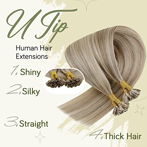 RUNATURE Keratin Hair Extensions Natural Light Brown Highlight Golden Blonde 55 cm 50 g 50s Invisibility Extensions #8P24
