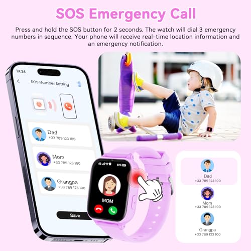 Berilona 4G Children's Smartwatch, Children's Smartwatch with Video Call and GPS, Phone, Voice Chat, SOS, School Mode, Alarm Clock, Pedometer, Games, Ideal Gift for Children 4-12 Years, Purple