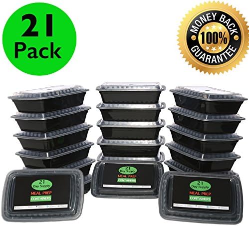 21 PACK - Meal Prep Container 1 Compartment 28 OZ Black With Clear Lid Durable Stackable Microwavable BPA Free
