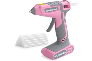 WORKPRO Pistolet à colle thermofusible rose sans fil, 7,2 V, rechargeable, kit de pistolet à colle à préchauffage rapide avec