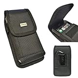 LG G6 G5 G4 G3 PLUS SIZE Rugged Black Nylon Canvas Velcro Pouch Belt Loop Steel Metal Clip Holster+Hook+Cleaning Cloth[Fits phone with Otterbox Defender/Commuter/Symmetry/LifeProof protective case]