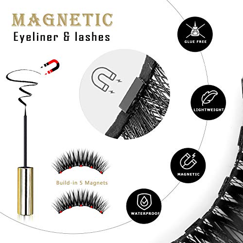 Magnetic Lashes and Eyeliner, Natural False Silk False Eyelashes with Mirror, No Glue Reusable Lashes, Waterproof Eye Liner, Magnetic Eyelashes & Magnetic Eyeliner with Tweezers Set