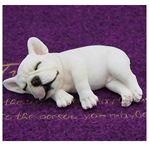 Sanmum Miniature French Bulldog Garden Statue Dog Figurines Resin Sculpture Forest Animal Statue Outdoor Decor Yard Planter Flower Pot Ornaments (Beige side posture)