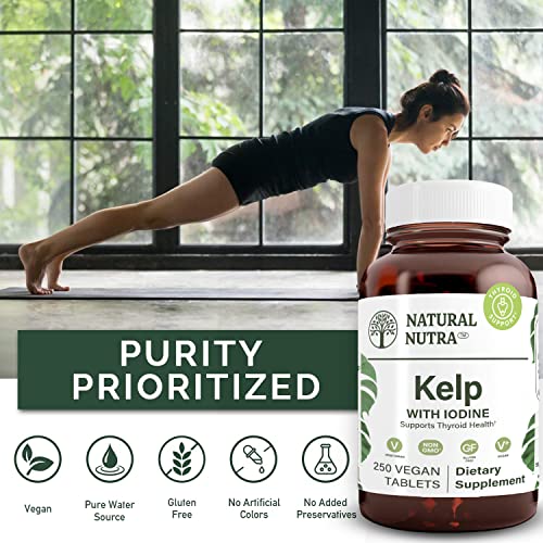 Natural Nutra Kelp Iodine Thyroid Support Supplement, Strengthens Immune System, and Regulates Metabolism, Vegan Sea Kelp, Non GMO, Atlantic Sourced Seaweed Extract, 225 mcg, 250 Tablets