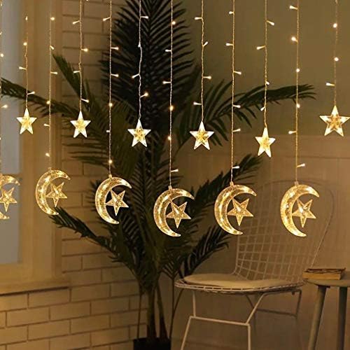 Show TINE ON Led String Light 2.5M 138LEDs,Ramadan Festival Moon Stars Curtain Lights Battery Powered Decorative Holiday Wedding Lights for Home Bedroom, Warm White/Multicolor (B)