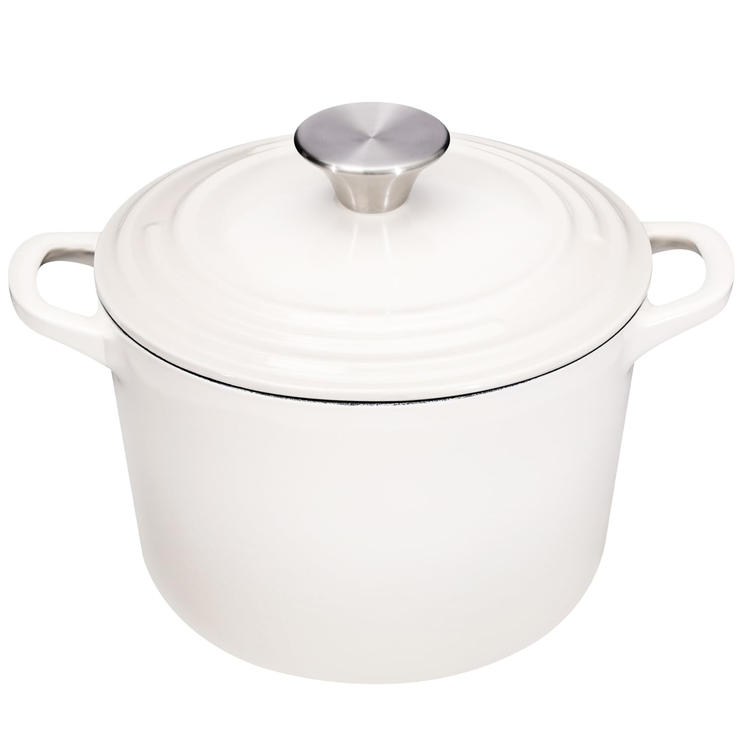 Photo 1 of Flavehc Dutch Oven Pot with Lid 1.8 qt Cast Iron Dutch Oven for Bread Baking White Enameled Cast Iron Rice Pot with Handels