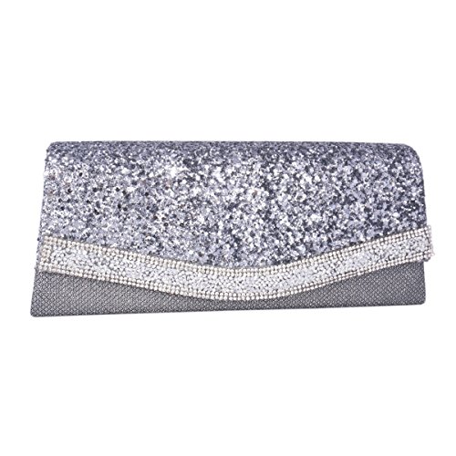 Adoptfade Womens Evening Bag Stylish Glitter Sequin Diamante Vintage Crystal Clutch,Grey