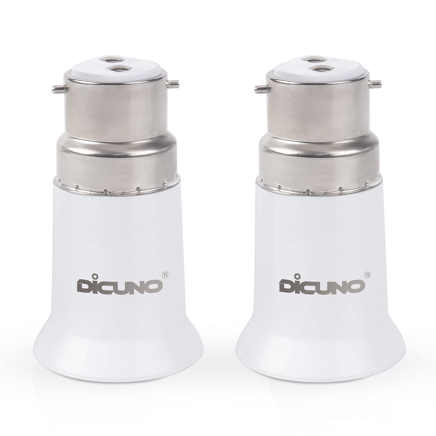 DiCUNO B22 to E27 Socket Converter, Socket Adapter, Bayonet to Screw Edison, BC to ES Lamp Base Adapter for LED Bulbs and Incandescent Bulbs and CFL Bulbs-2 Packs