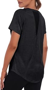Jlowesun Women's Gym Top Short Sleeve Back Mesh Loose Fit Activewear view 4