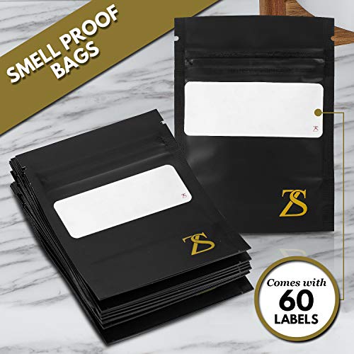 ZENSEAL 120 Pack 3x4 Inch Matte Black Smell Proof Bags with Labels