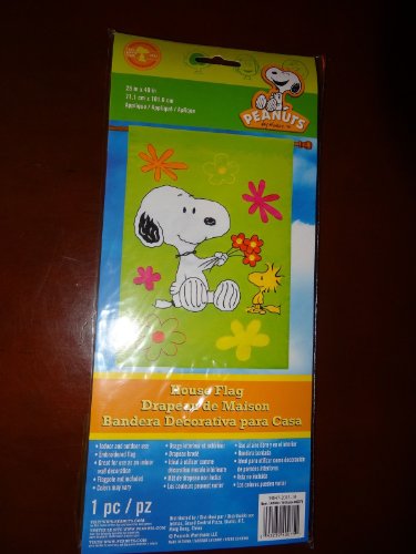 Peanuts Snoopy & Woodstock with Spring Flowers House Flag 28 X 40