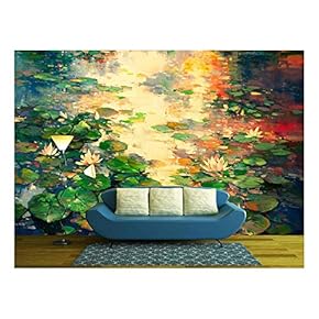 The Oil Painting of Lotus Pool - Removable Wall Mural | Self-Adhesive Large Wallpaper - 66x96 inches