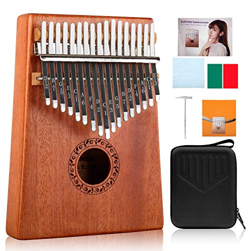 Kalimba 17 Keys Thumb Piano with Study Instruction and Tune Hammer
