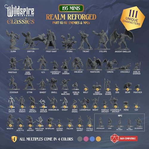 The Realm Set - 195 minis - Heroes, Monsters, NPC Characters for DND Miniatures Bulk I 28mm Dungeon Dragons D&D Miniatures I DND Minis D&D Figures I Pathfinder, Daggerheart, Realm Reforged
