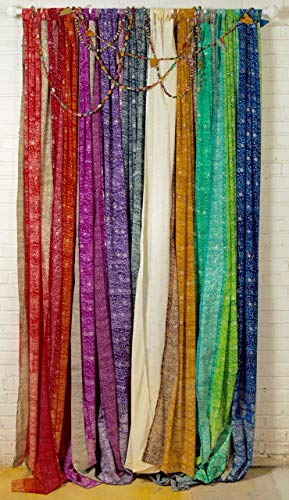 BLUE CURTAIN Window Treatment Draperies Boho Curtains over 20 colors Sari panel 96 inch for bedroom living room dining room kids yoga studio canopy tent W GIFT bag, Navy and Turquoise accents