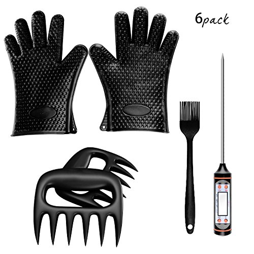 image for Hfuear 4-In-1 Barbecue Tool Sets: Meat Thermometer BBQ Gloves Bear Cla