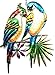 Bejeweled Display Two Parrots w/Glass Wall Art Plaque & Home Decor