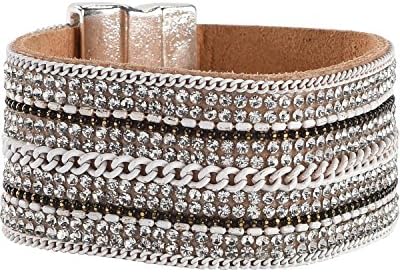 Shyanne Women's Magnetic Leather Cuff Bracelet Silver One Size