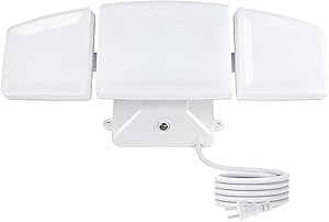 FAGUANGAO Dusk to Dawn LED Security Light,35W Photo Sensor Flood Light,5000k Daylight,3200lm, IP65 Waterproof,Adjustable 3 Heads Wall Light for Eave,Garage, Porch, Yard, White