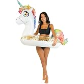 PoolCandy Inflatable 42" inch Animal Pool Tubes and Swim Rings (Rainbow Unicorn with Glitter Inflatable 42" inch Pool Tube)