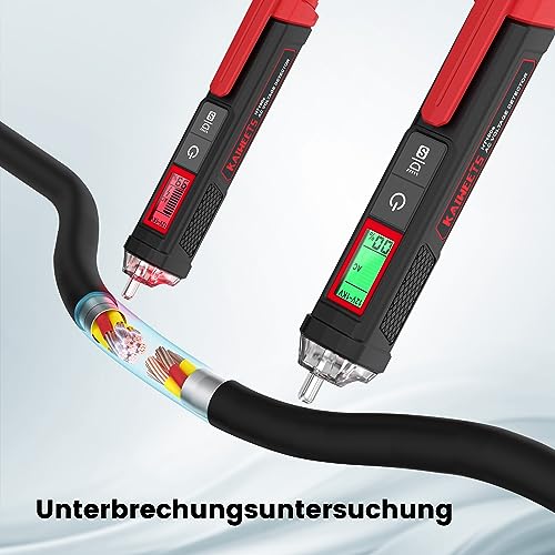 KAIWEETS Spannungsprüfer Berührungslos mit LCD-Anzeige, NCV Tester mit Signalstärke-Prozent, Dualbereich 12V/70V–1000V AC Phasenprüfer, Phasen- und Nullleiterprüfung, Leitungsbruch-Finder 6
