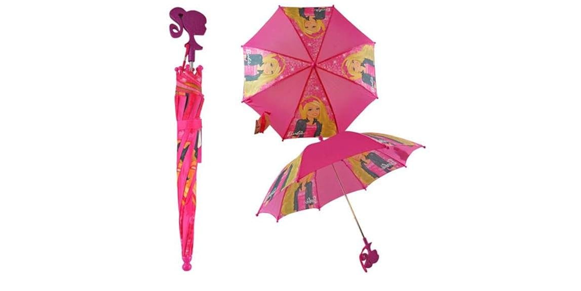 Barbie Girl's Pink Umbrella with 3D Handle Umbrellas