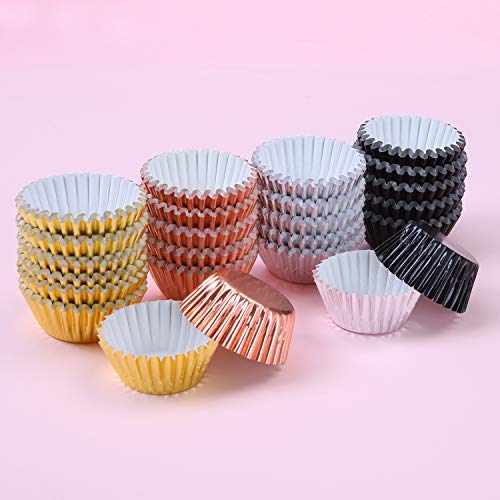 Elcoho 600 Pieces 1.25 Inch Mini Size Foil Metallic Cupcake Liners