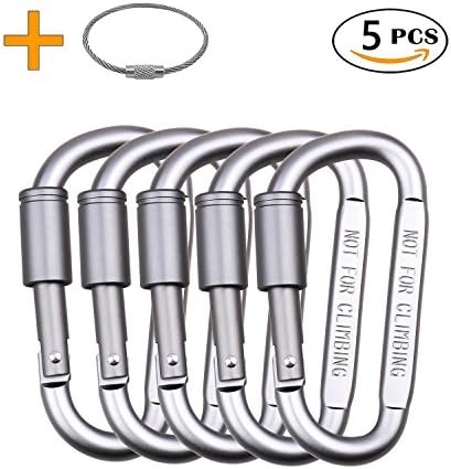 Locking Carabiner, Aluminum D Ring Clip D Shape Super Durable Strong and Light Large Carabiner keyring Keychain Clip for Outdoor Camping Key Chain Heavy Duty (Gray, 5Pack)