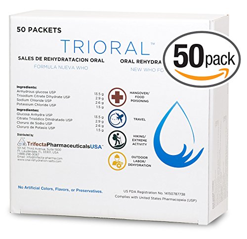 Oral Rehydration Salts ORS (50, One Liter Packets/Box) World Health Organization (WHO) New Formula for Food Poisoning, Hangovers, Diarrhea, Electrolyte Replacement