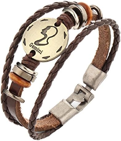Aokbi 2017 New Hot Fashion Bracelet Jewelry Multi-layer 12 Zodiac Signs Constellation Astrology PU Leather Weave Bracelet for Women and Men (Gemini)