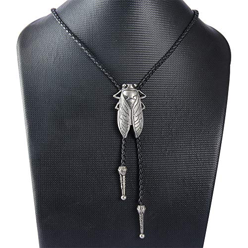 AZORA Western Cowboy Vintage Bolo Tie Retro Leather Necktie Black Men Boys (Cicada Silver Bolo Tie)