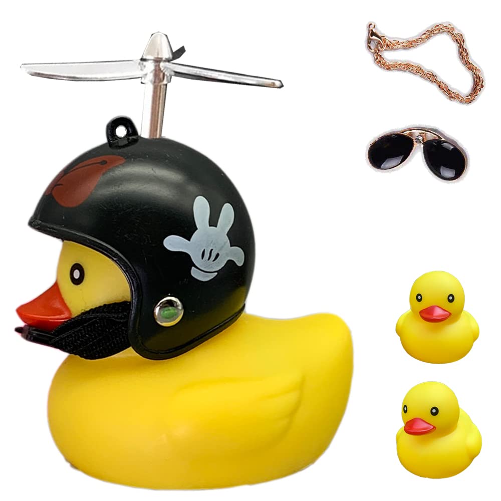 ACEDOAMARE Duck Bike Bell, Cute Rubber Yellow Duck Bicycle Accessories with LED Light Propeller Helmet Squeeze Horns for Cycling Motorcycle Car Handlebar Bicycle (Gloves)