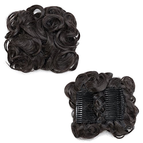 Combs Clip in Bun Claw Jaw on Updo Hairpiece Extensions Wavy Donut Chignons Wrap Around Scrunchy-brownish black