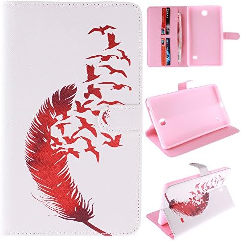 Skytar Samsung Galaxy Tab 4 7'' Case,PU Leather Folio Case Protective Cover for Samsung Galaxy Tab 4 7'' Inch (SM-T230 / T231 / T235) Tablet [with Stand Function & Card Slots],Red feathers