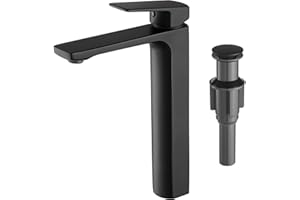 VOTON Vessel Sink Faucet Matte Black Tall Bathroom Faucet Single Handle Vanity Bathroom Sink Faucet 1 Hole Basin Mixer Tap with Water Supply Hose and Pop Up Sink Drain
