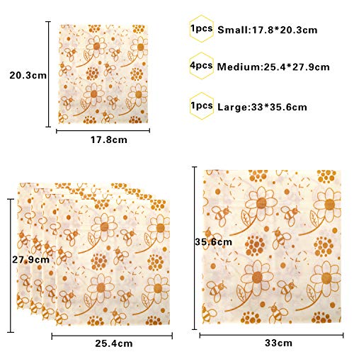 6 Pack Beeswax Wrap Reusable Food Wraps, Sustainable Plastic Free Food Storage, Eco Friendly Food Wraps - 1 Small, 4 Medium, 1 Large - Thumbnail 6