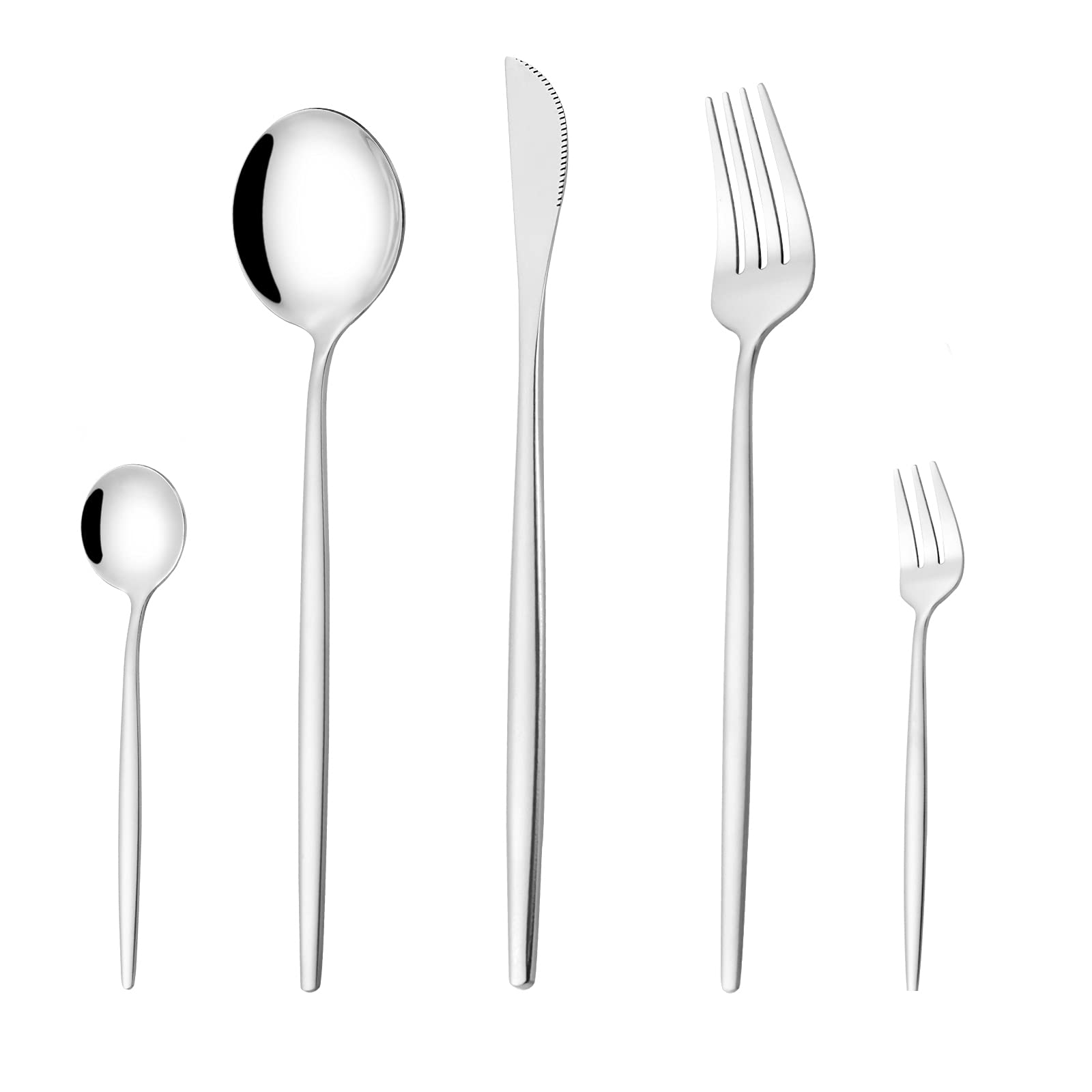 Photo 1 of Mirror Modern Flatware Set for 8, 40-Piece Stainless Steel Silverware Set, LaienLife Unique Utensils with Long Forks Spoons and Knives Sets, Great for Home and Restaurant, Dishwasher Safe - Silver