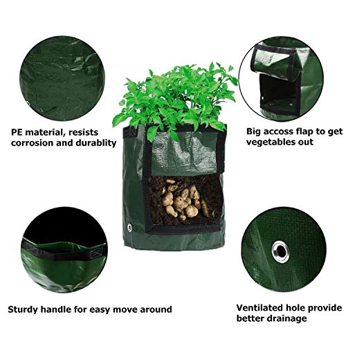 Sfee 2 Pack 7 Gallon Potato Grow Bags, PE Durable Aeration Pots Planters Bag with Handles Access Flap for Garden Melon Farm Vegetable Carrot Onion Tomato Taro Radish Peanut +2 Waterproof Labels - Thumbnail 3