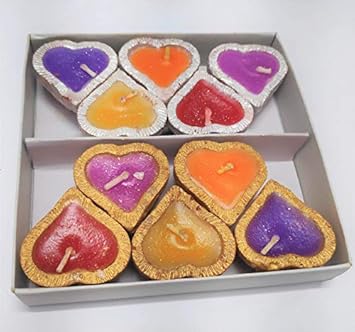 Vishakhas Terracotta/Earthen Clay/Mitti Decorative Designer Unique Heart Diyas (Set of 10) for Navratri/Diwali/Pooja/Home and Office Décor/Beautiful Gifting