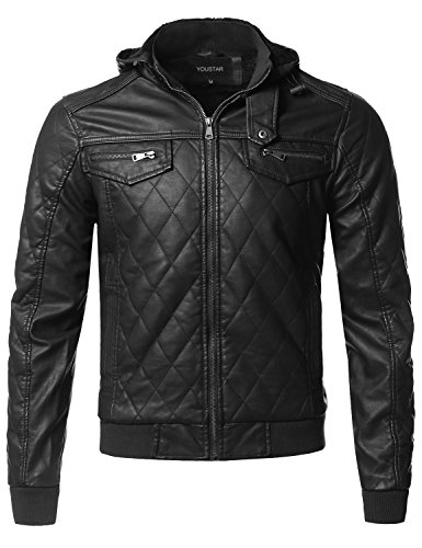 Premium Quality Detachable Hoodie Quilted Polyurethane Jacket Black Size M