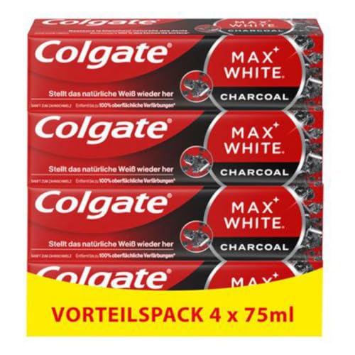 Zahnpasta Max White Charcoal 4x75ml - Zahncreme mit Aktivkohle, entfernt bis zu 100% der oberflächlichen Verfärbungen