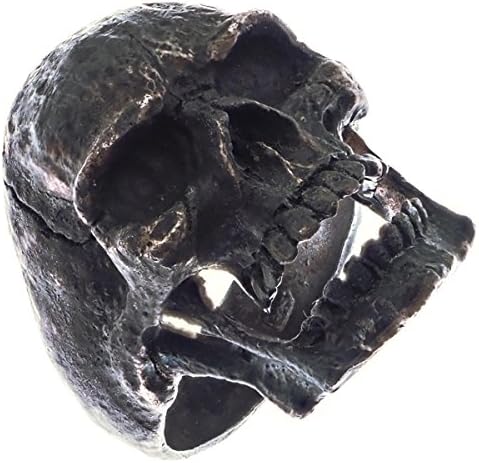 Mens Masonic Open Jaw Skull Dark Patina 925 Sterling Silver Biker Ring, US 8-13