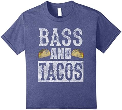 Kids Bass and Tacos Funny Taco Bass Guitar Distressed T-Shirt 12 Heather Blue