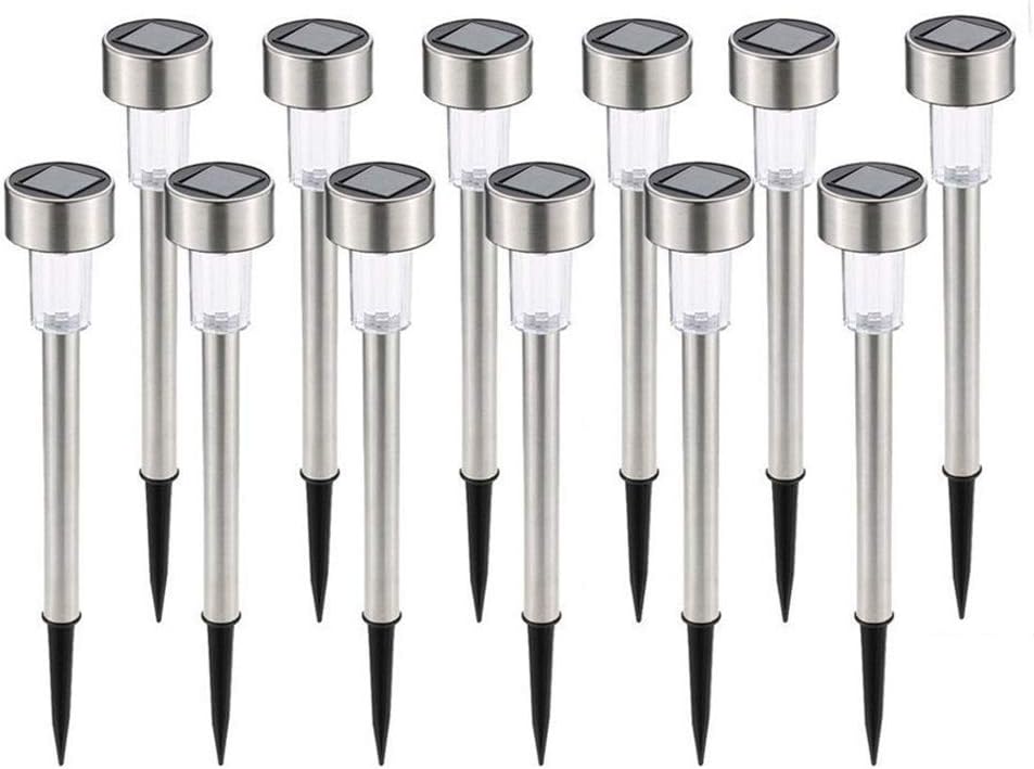 Decem Solar Garden Lights Outdoor, 12 Pack LED Pathway Lights Stainless Steel Super Bright Landscape Lighting for Lawn/Patio/Yard/Garden/Walkway/Driveway (Cold White)